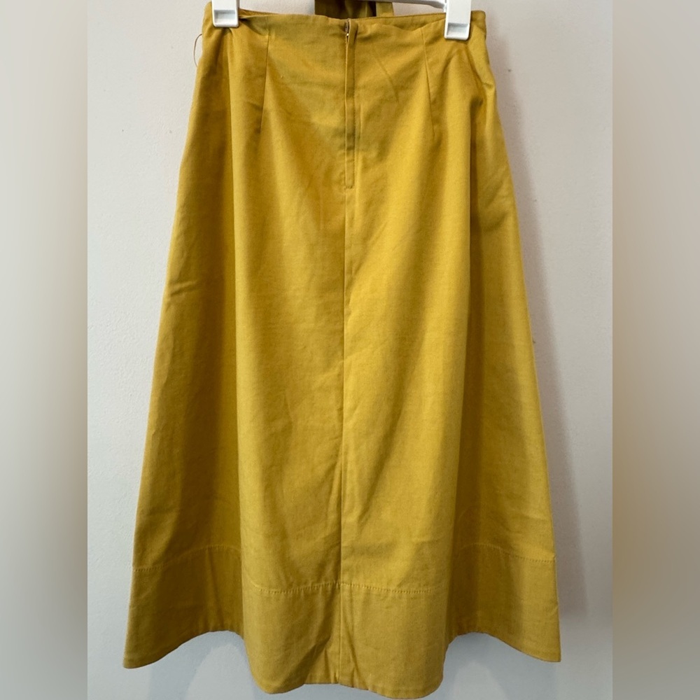 Mustard Yellow Belted Midi Skirt High Waist A Line Boho Size 6 23X - Picture 4 of 7